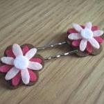 Pink and Brown Felt Flowers..